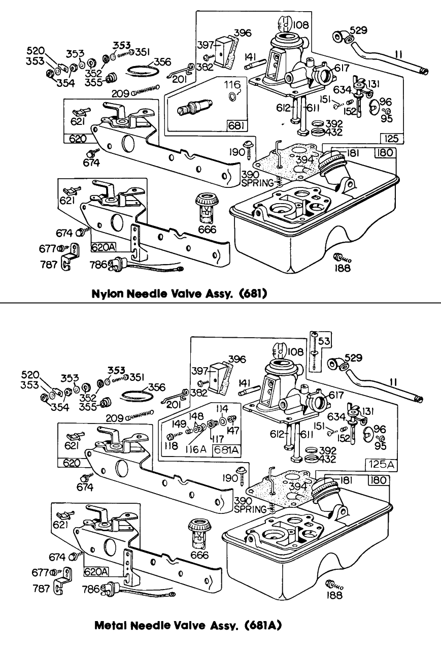 Carburetor And Fuel Tank Assembly Diagram and Parts List for 110905-0357-XX  Briggs and Stratton Engine